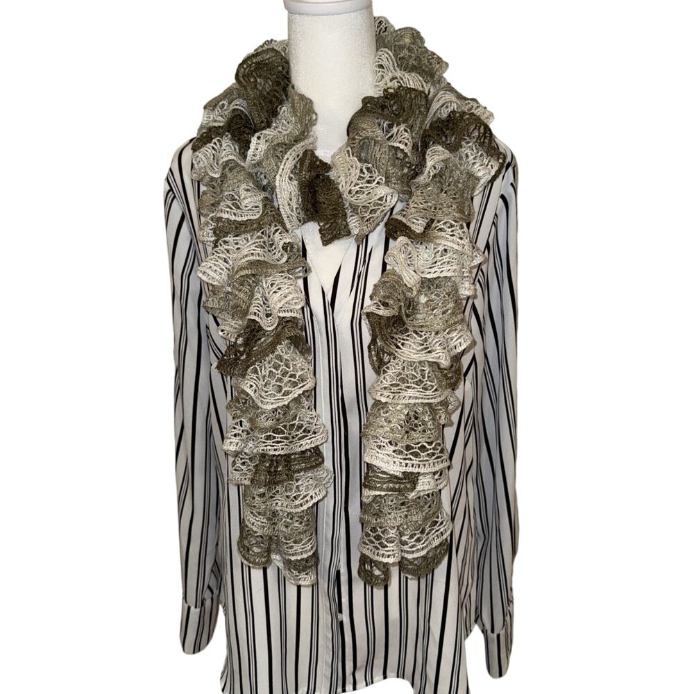 SASHAY RUFFLE BOA HANDMADE KNITTED SCARF BEIGE/ LIGHT BROWN/ WHITE COLORS 68”